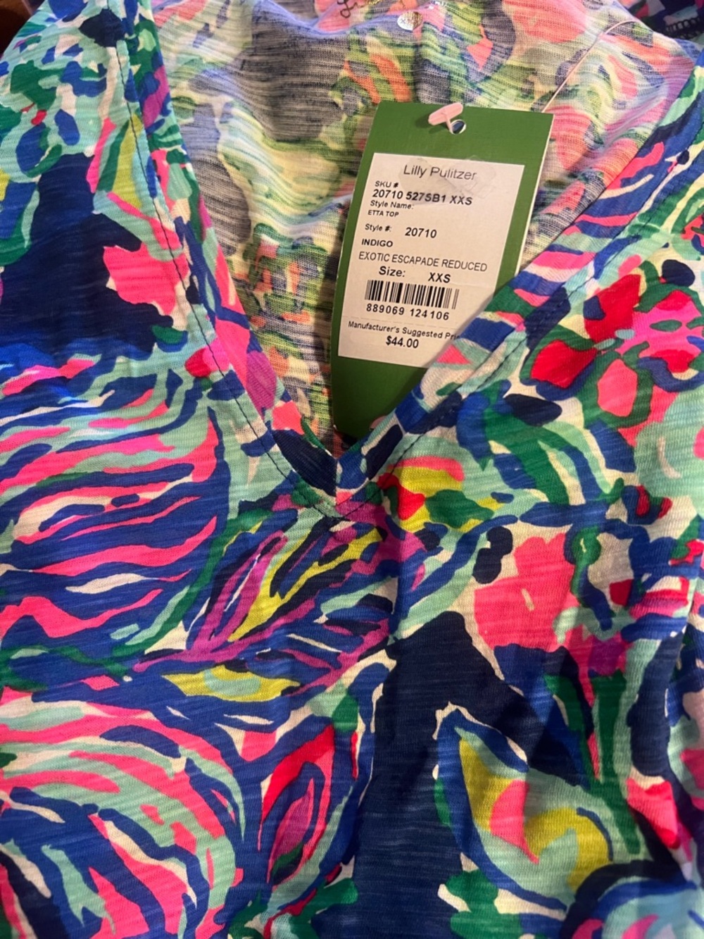 NWT LILLY  Pulitzer Etta Top Cap Sleeve V-Neck T Indigo Exotic Escapade XXS